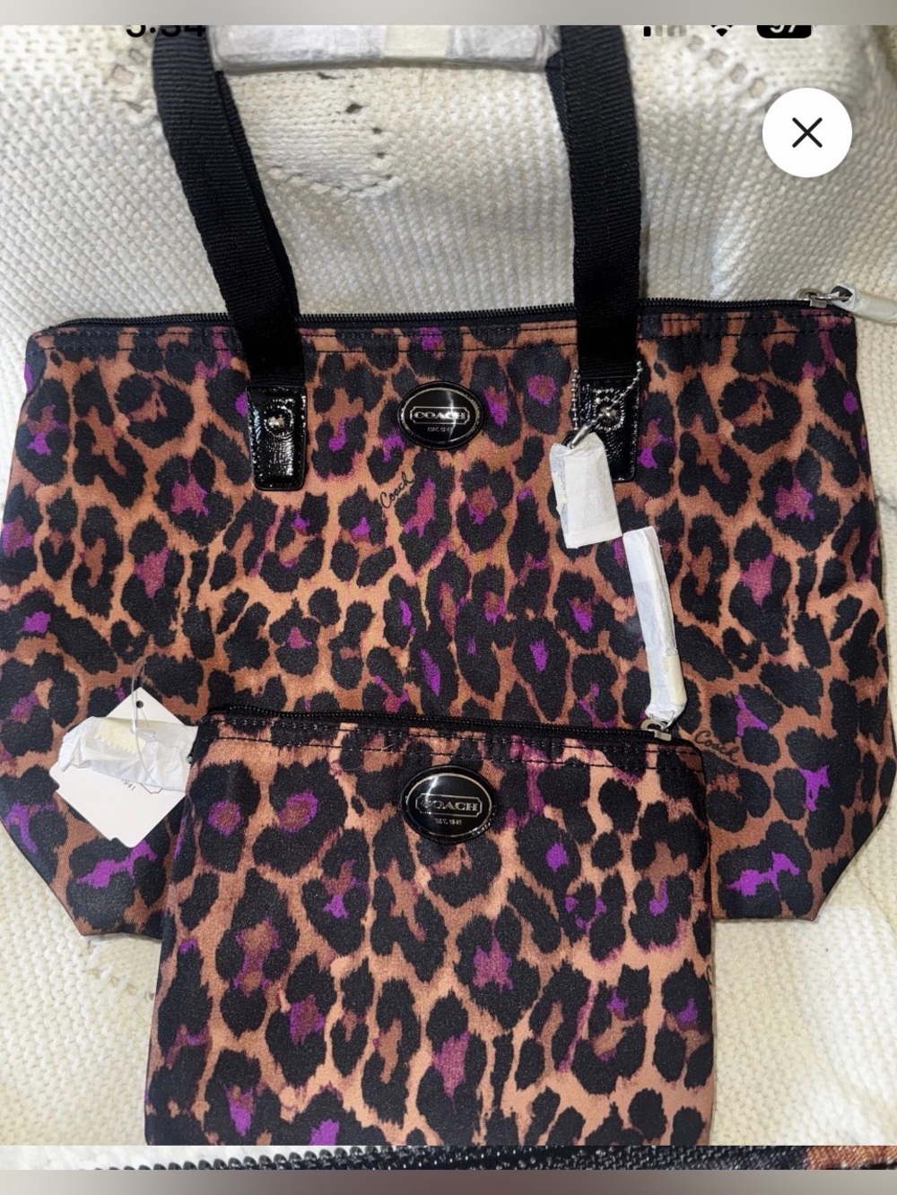 Coach Weekender Nylon Packable Tote and matching pouch set